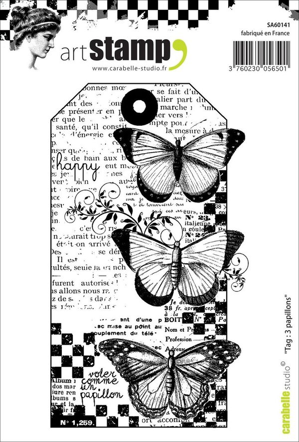 Carabelle Studio stamp tag 3 papillons (SA60141)