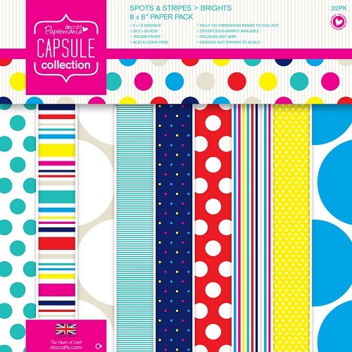 Papermania: Capsule - Spots & Stripes Brights - 8 x 8 Paper Pack (32pk) (PMA 160206)