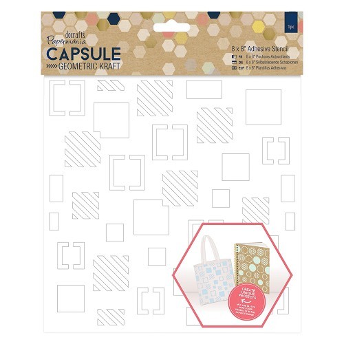 Papermania Capsule - Geometric Kraft - 8 x 8 Adhesive Stencil (1pc) - Squares (PMA 503279)