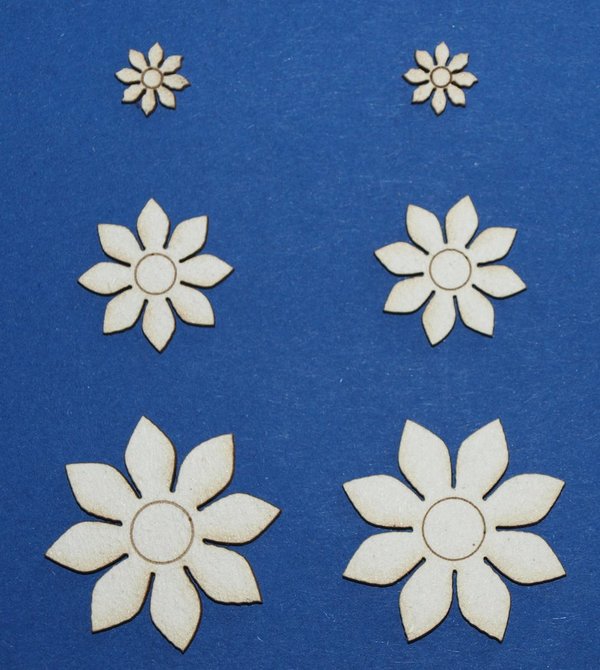 Bloemen 1-2-3 cm 1,5 mm dik chipboard 6 stuks