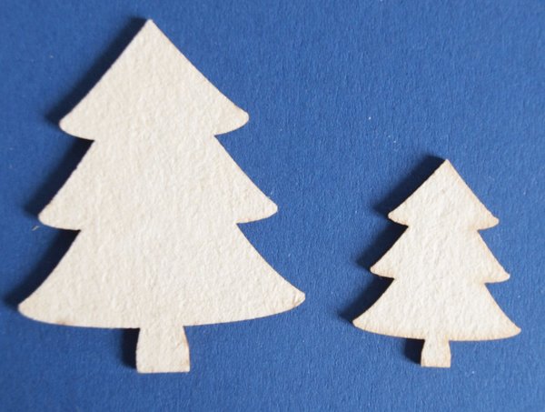 Kerstbomen van 5 en 3 cm 4 stuks 1,5mm dik chipboard