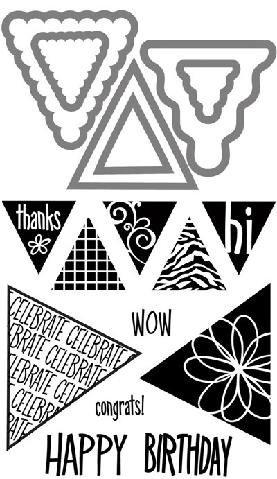 Sizzix - Framelits Dies 6/Pkg W/Clear Stamps Banners/Pennants (657915)