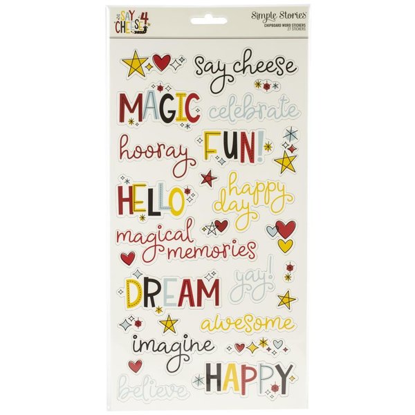 Simple Stories Say Cheese 4 Chipboard Word Stickers 6"X12" (SAY10537)