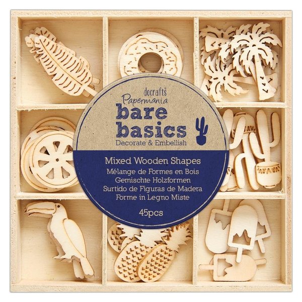 Papermania - Bare Basics Wooden Shapes Tropical (45pcs) (PMA 174742)