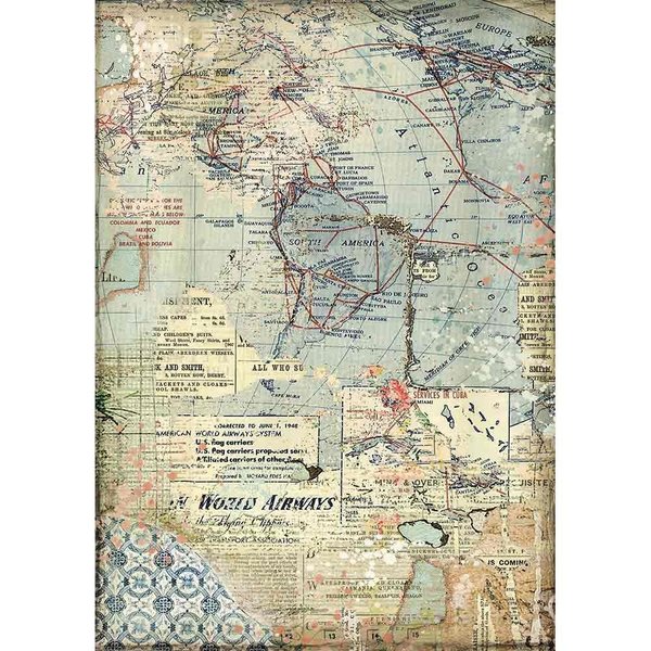 Stamperia - Rice Paper A4 Maps (1 pcs) (DFSA4457)