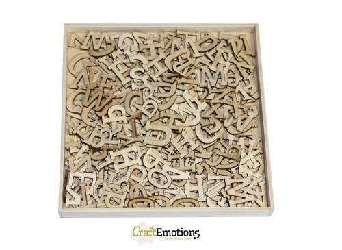 CraftEmotions Houten ornamenten - Alfabet klein 250 pcs - box 10,5 x 10,5 cm (811500/0297)