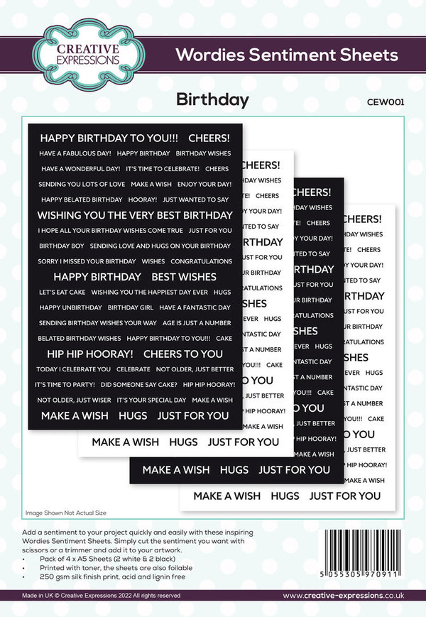 Creative Expressions - Wordies Sentiment Sheets 6x8 Inch Birthday (4pcs) (CEW001)