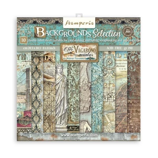 Stamperia - Sir Vagabond Aviator Backgrounds 8x8 Inch Paper Pack (SBBS63)