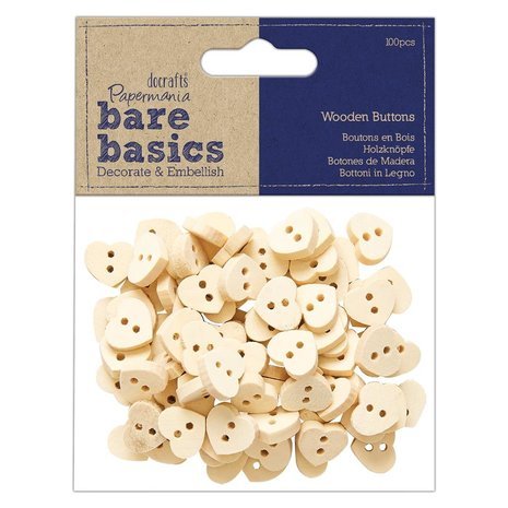 Papermania - Bare Bisics Wooden Heart Buttons (100pcs) (PMA 174538)
