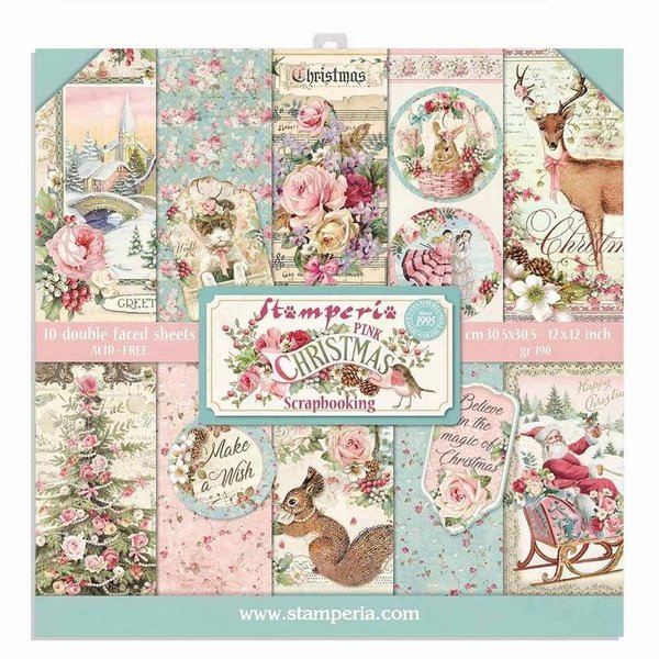 Stamperia - Pink Christmas 12x12 Inch Paper Pack (SBBL73)