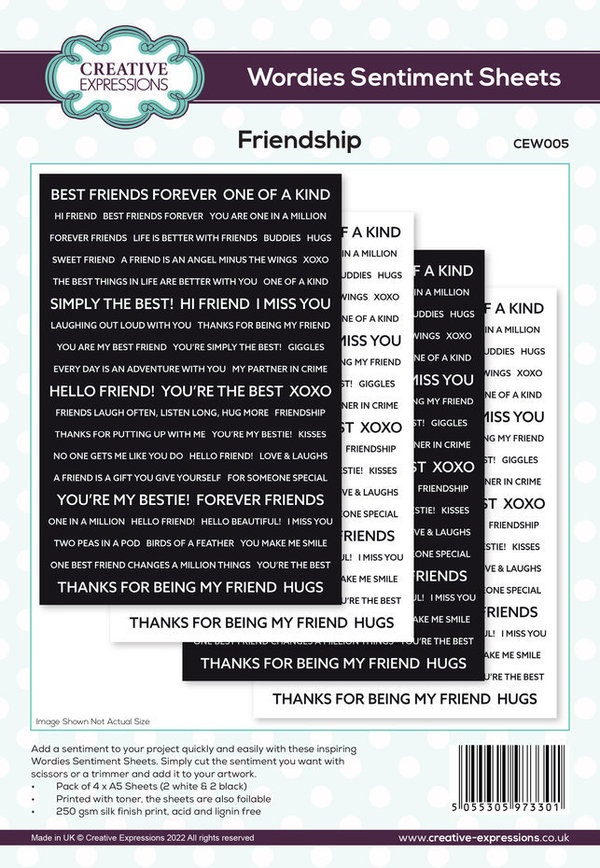 Creative Expressions - Wordies Sentiment Sheets 6x8 Inch Friendship (4pcs) (CEW005)
